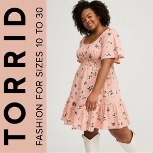 Torrid Pink Cynthia Rose Floral Smocked Skater Mini Dress, NWT!